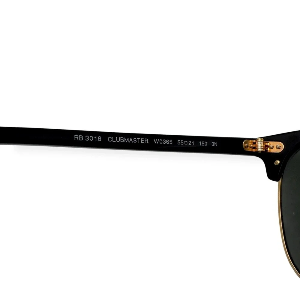 Ray-Ban Clubmaster Sunglasses Mens Black Green Square 55mm RB3016 W0365 Italy